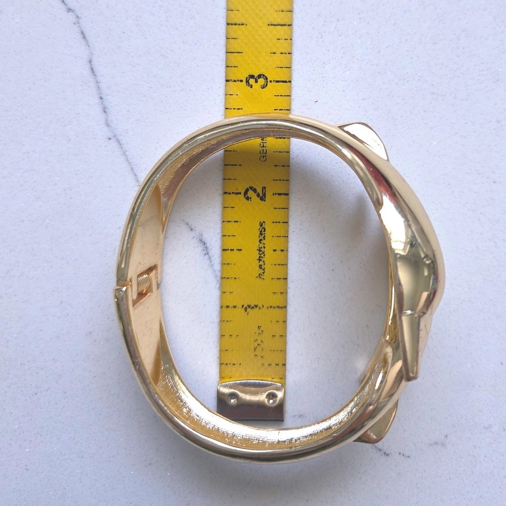 Vintage Gold Tone Double Dolphin Bypass Hinge Bangle Bracelet Coastal Jewelry - Picture 6 of 6